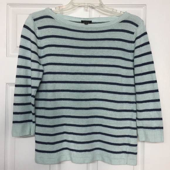 Talbots Sweaters - Talbots 100% Linen Mint and Navy Striped Lightweight Soft Sweater Coastal Sz MP